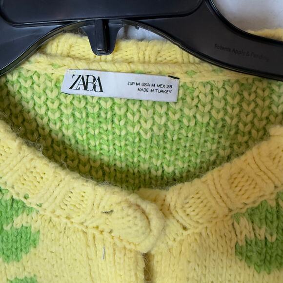 Zara Women's Yellow Green Floral Retro Pop Flower Chunky Knit Sweater - Picture 4 of 7